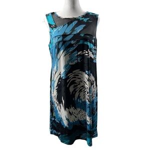 Nicole by Nicole Miller Riptide Print Blue/Blk/White Sleeveless Dress SZ Large